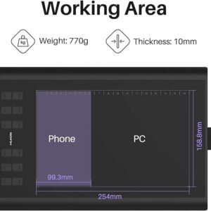 HUION Inspiroy H1060P Drawing Tablet – 10x6.25 Inch Graphics Tablet with Battery-Free Pen, 8192 Pressure Levels & Shortcut Keys