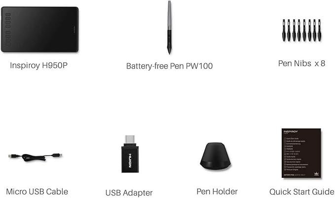 Huion Inspiroy H950P Graphics Tablet 8.7×5.4 Inch with Battery-Free PW100 Pen, 8192 Pressure Levels & Tilt Support - Image 2