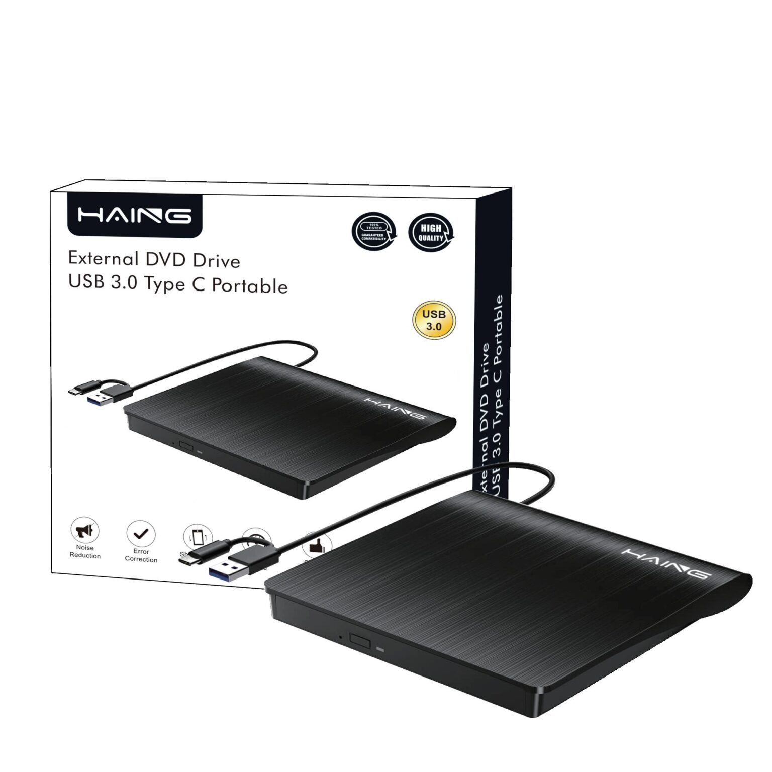 HAING External DVD Drive USB 3.0 Type C Portable