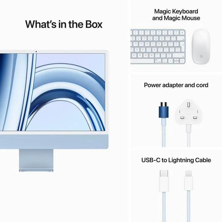 Apple iMac - M3 Chip 8 core CPU - 10 Core GPU, 24" Retina Display 4.5K, 8GB RAM, 256GB SSD, MacOS Sonoma 14, Blue, 1 year warranty - Image 2